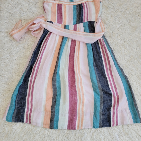 J Crew Button Up Midi Belted Linen Dress Mixed Stripe AK255 - Picture 10 of 12
